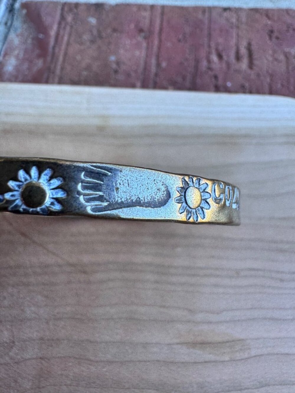 Cozumel Sterling Silver Bangle Bracelet Engraved Sunflower Vintage Patina - Picture 7 of 8